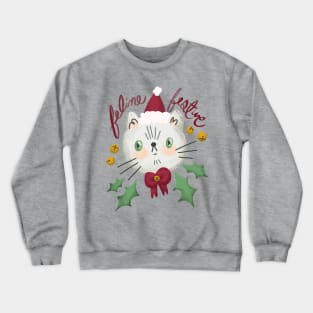 Feline Festive - Christmas cat illustration with bells and holly Crewneck Sweatshirt